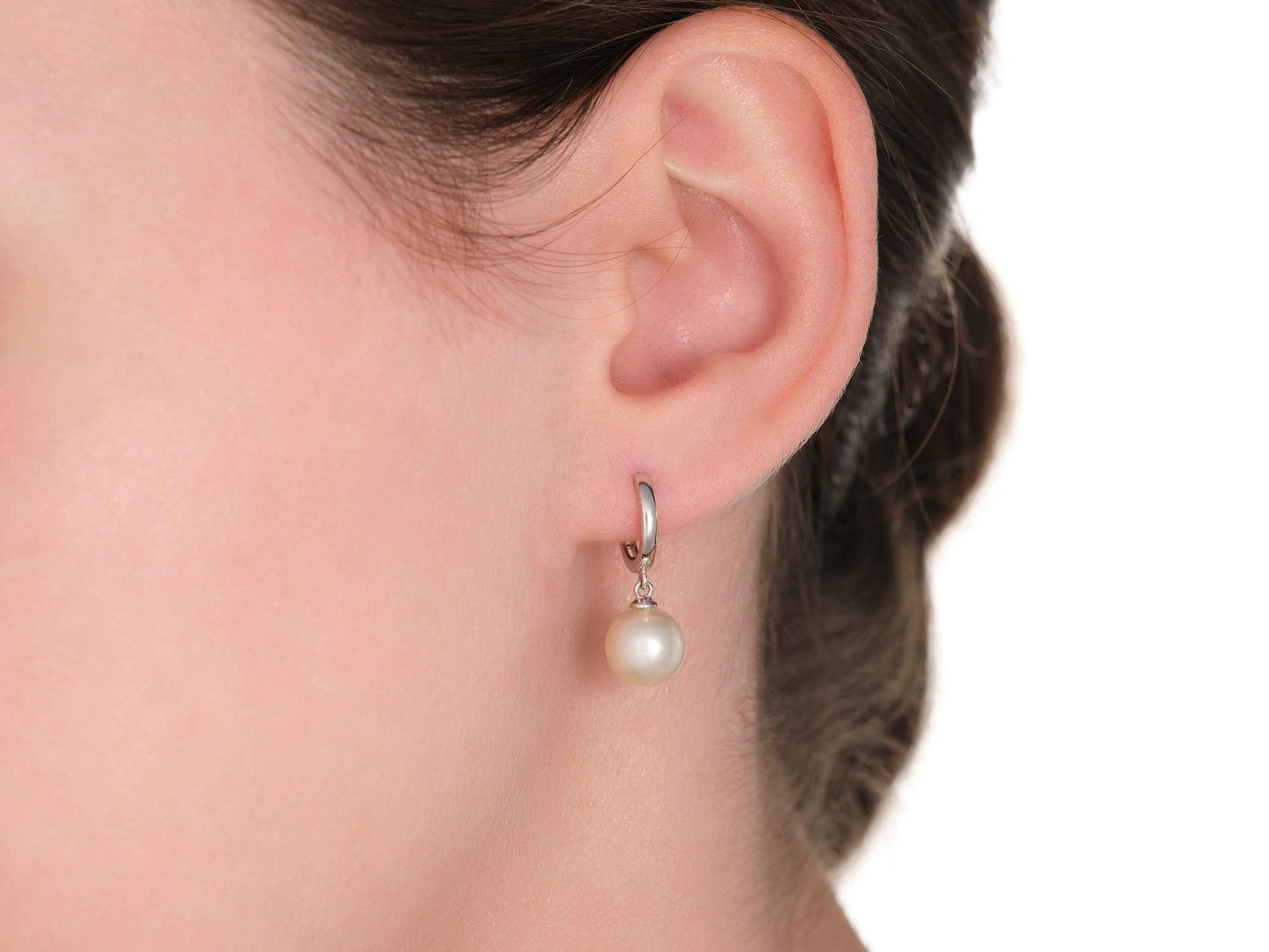 South Sea White Pearl Hoop Earrings 8mm