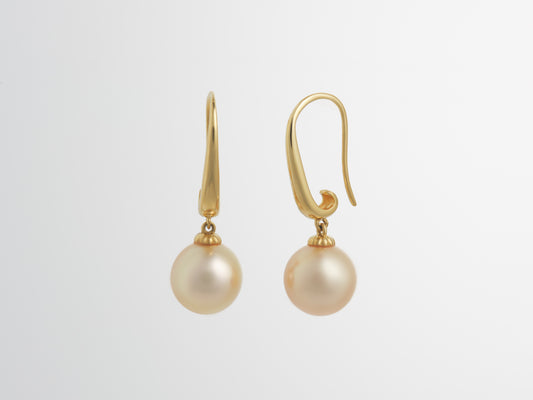 South Sea Gold Pearl Dangle Earrings 9mm