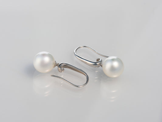 South Sea White Pearl Dangle Earrings 9.5mm